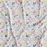 White Mini Floral Pink Yellow & Bird Digital Printed Fabric